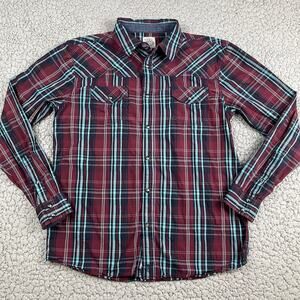 Moonshine by Brad Paisley Pearl Snap Shirt Mens Medium Red Plaid Western